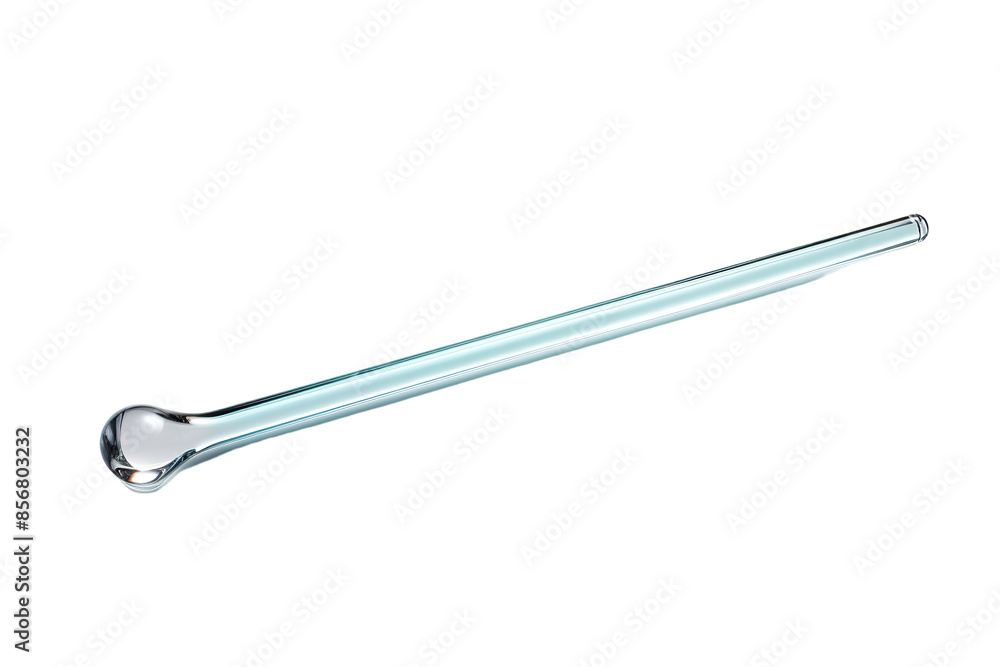 A Transparent Glass Stirrer With a Rounded End on a White Background on a Clear PNG or White Background. A Transparent Glass Stirrer With a Rounded End on a White Background on a Clear PNG or White Background.