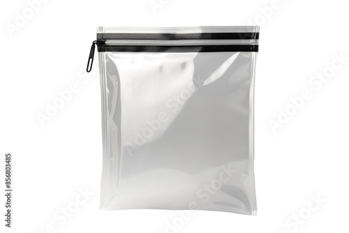 A Clear Ziplock Bag With Black Zipper and Double Stripe Detail on a Clear PNG or White Background. photo