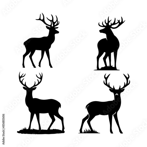 standing deer silhouette black and white,Wildlife silhouette of a standing deer