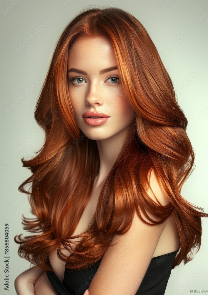 Fototapeta premium Woman With Long, Copper Red Hair in a Studio Setting