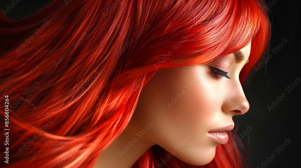 Woman With Long Red Hair Blowing in the Wind Woman With Long Red Hair Blowing in the Wind
