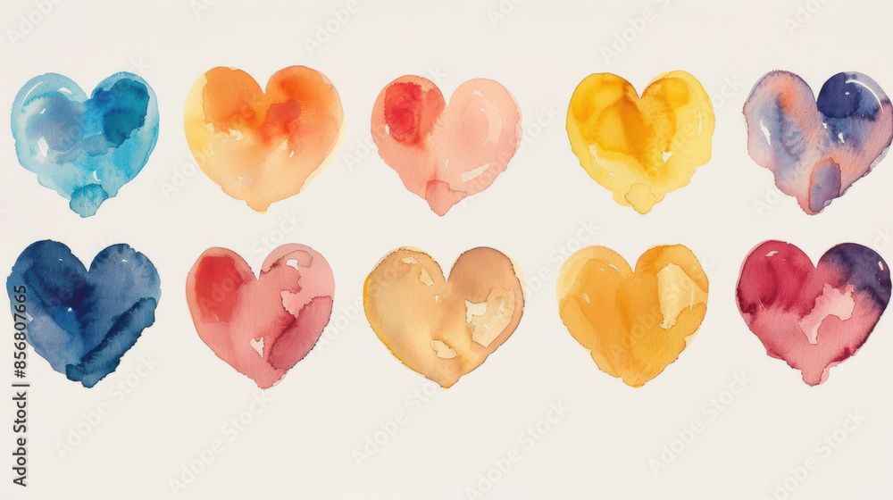 Watercolor Hearts in Varied Skin Tones. Diversity, Equity, Inclusion and Belonging. Love and Valentine's Day concept. Watercolor Hearts in Varied Skin Tones. Diversity, Equity, Inclusion and Belonging. Love and Valentine's Day concept.