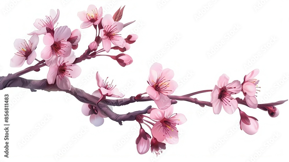 Isolated Sakura Branch with Retro Spring Leaf Illustration . Isolated Sakura Branch with Retro Spring Leaf Illustration .