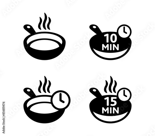 Frying cooking pan time icon sign vector illustration
