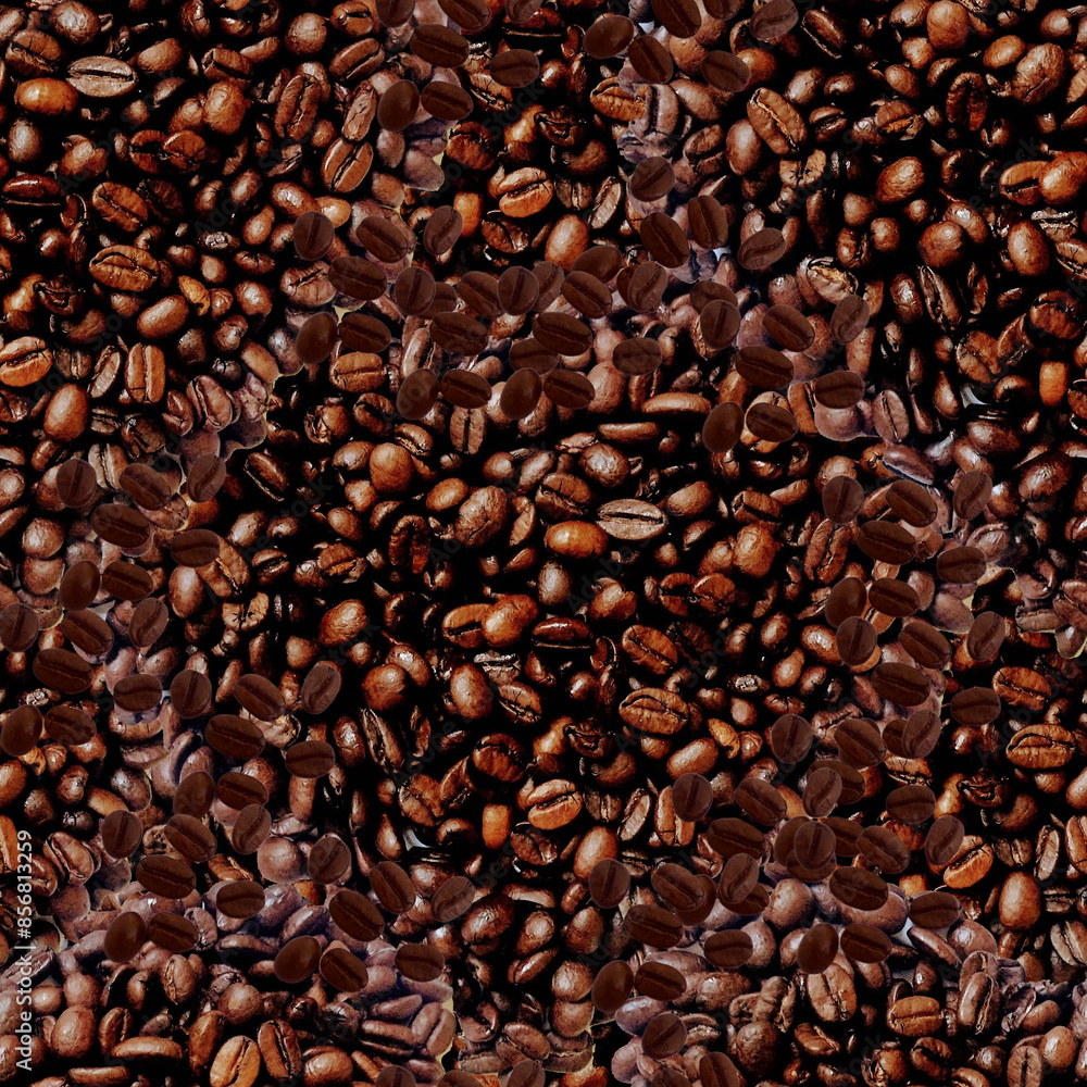 Fototapeta premium A close up of coffee beans with a lot of them in the foreground