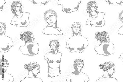 Tableau sur toile Classical sculpture png pattern background, gods line art design on transparent