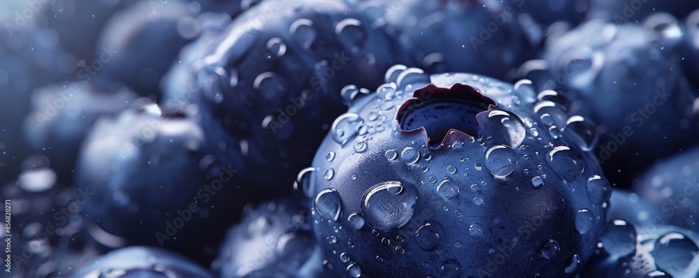 Macro shot of fresh blueberries with water droplets, close-up view. healthy eating and nutrition concept Macro shot of fresh blueberries with water droplets, close-up view. healthy eating and nutrition concept