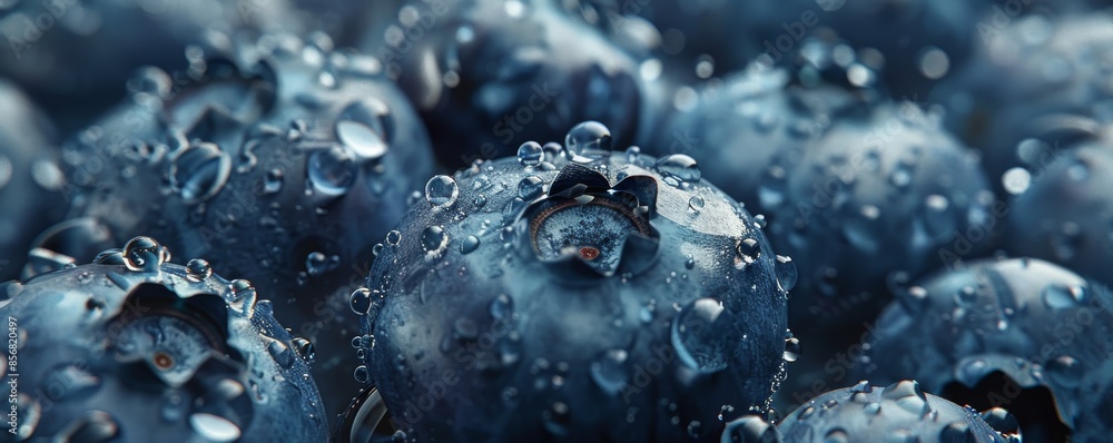 Macro shot of fresh blueberries with water droplets Macro shot of fresh blueberries with water droplets