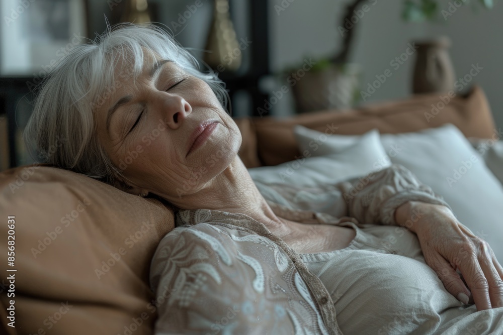 A person reclining on a couch with their eyes shut, suggesting relaxation and possibly sleep A person reclining on a couch with their eyes shut, suggesting relaxation and possibly sleep