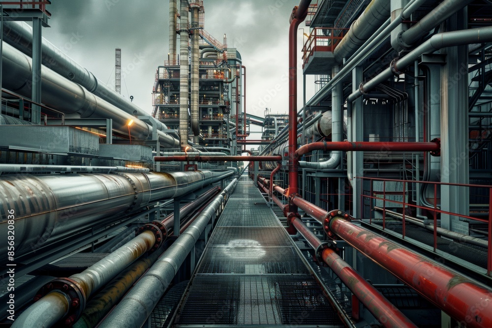 Step into the realm of energy refinement with studio isolate shots highlighting industrial pipelines in a refinery, critical for the efficient processing of gas and oil for industrial use. Step into the realm of energy refinement with studio isolate shots highlighting industrial pipelines in a refinery, critical for the efficient processing of gas and oil for industrial use.