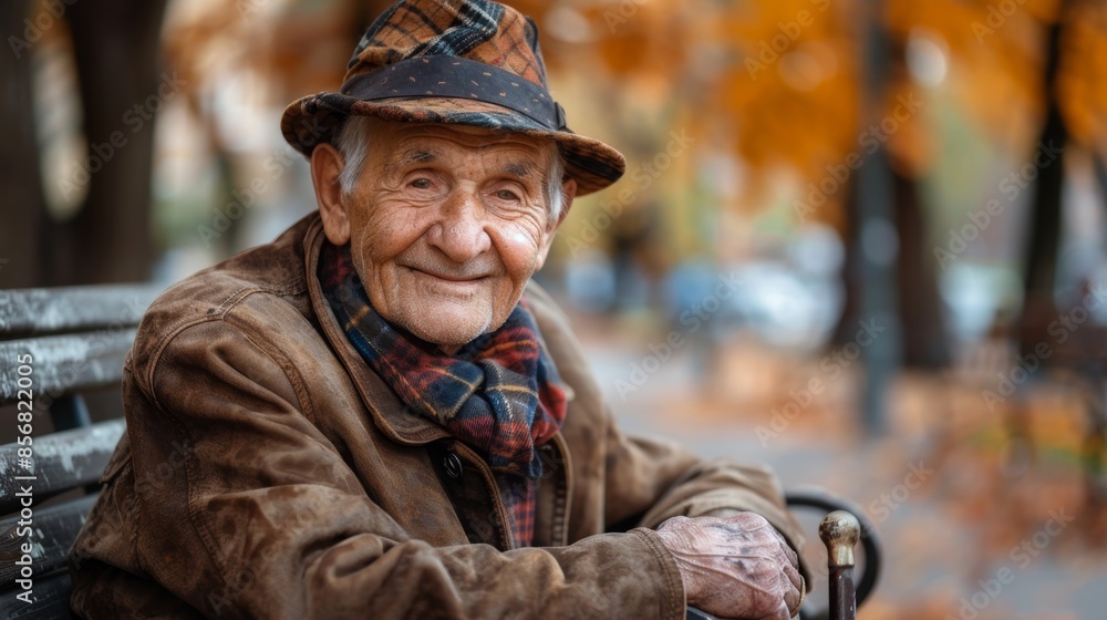 portrait of an old man 80-89 years old sitting in a park on a bench looking at the camera portrait of an old man 80-89 years old sitting in a park on a bench looking at the camera