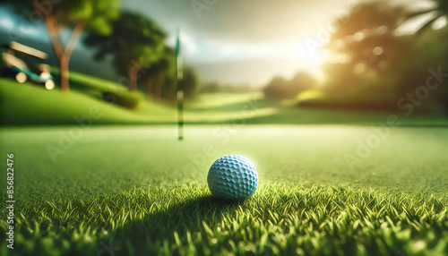 Vue en gros plan d'une balle de golf sur un fairway photo