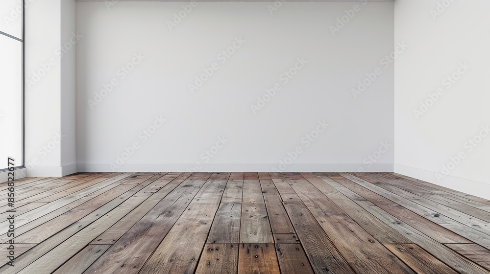 Naklejka premium Room with Empty Wall and Wooden Floor Ample Space for Copy