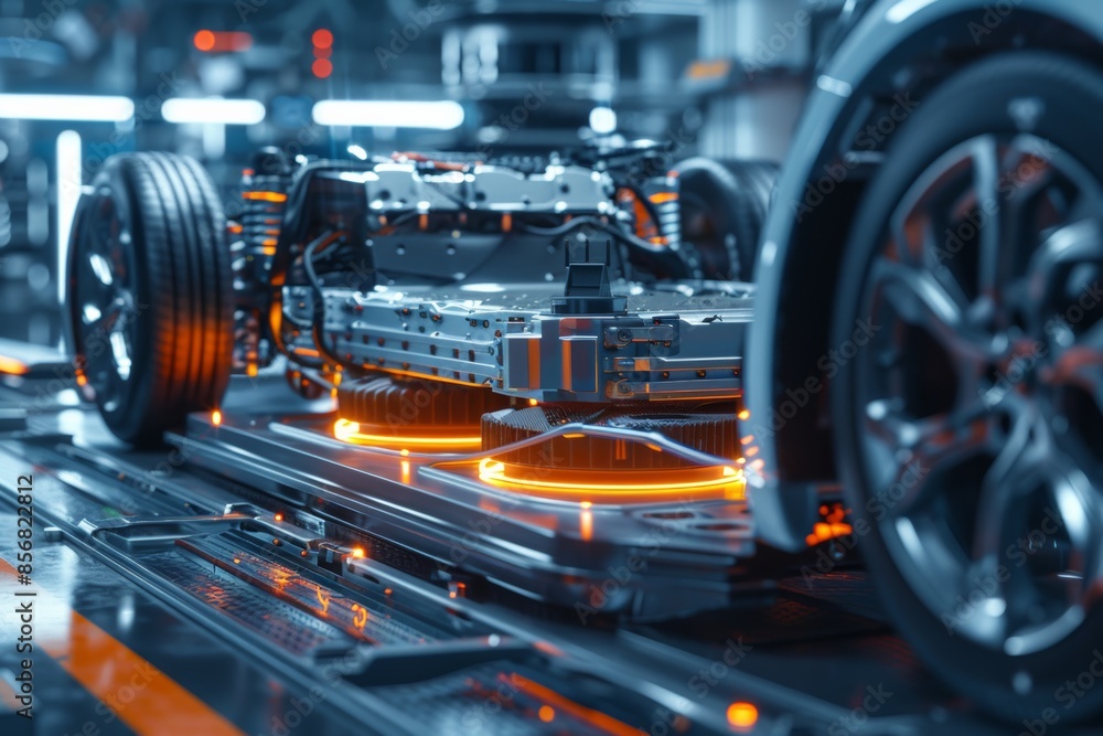 Witness the scale and innovation in electric vehicle production with studio isolate shots showcasing the mass assembly of battery cells. Witness the scale and innovation in electric vehicle production with studio isolate shots showcasing the mass assembly of battery cells.