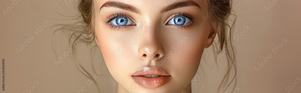 Naklejka premium Close Up Portrait of a Woman With Blue Eyes and Light Skin
