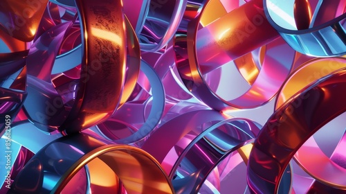 A chaotic mix of overlapping circles in metallic and neon tones. photo