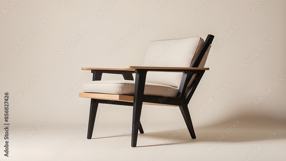 Beige color chair mockup isolated on a beige color theme background, wooden chair on a white background Beige color chair mockup isolated on a beige color theme background, wooden chair on a white background