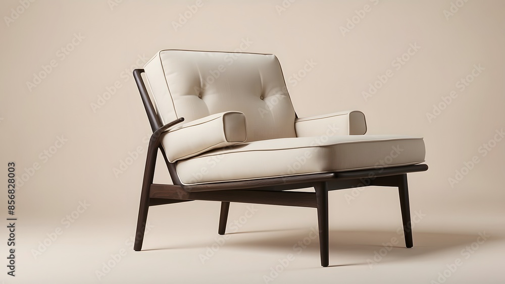 Beige color chair mockup isolated on a beige color theme background, wooden chair on a white background Beige color chair mockup isolated on a beige color theme background, wooden chair on a white background