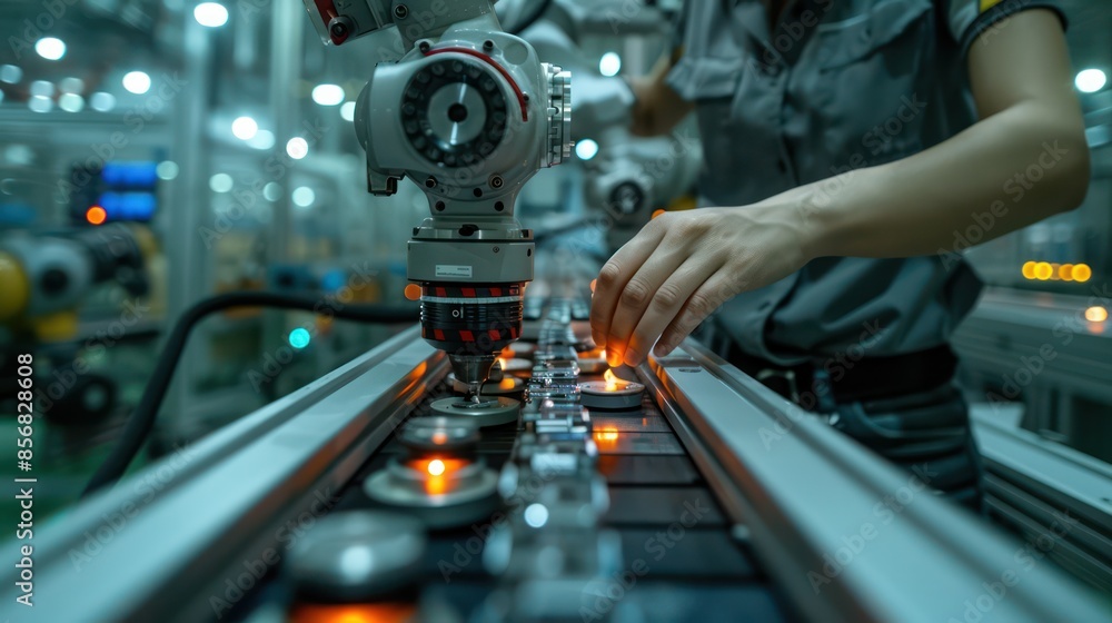 Fototapeta premium A person is working on a machine that has a clock on it