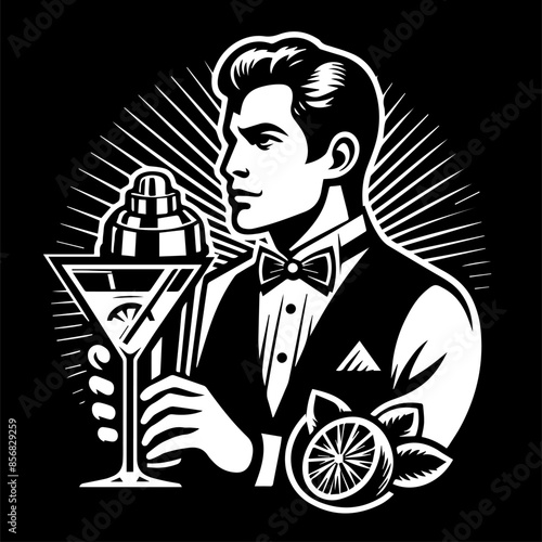 bartender mixing cocktails for logo design