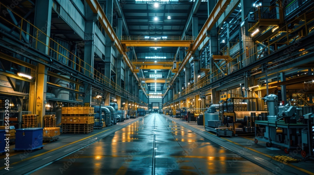 A large industrial building with a lot of machinery and equipment A large industrial building with a lot of machinery and equipment
