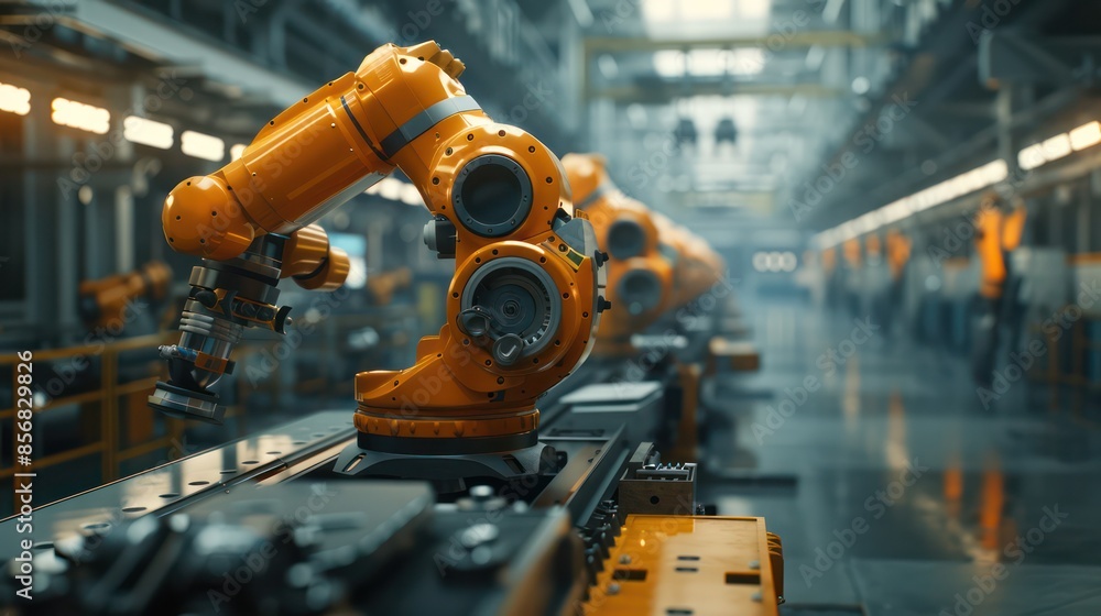 A robot is working in a factory A robot is working in a factory