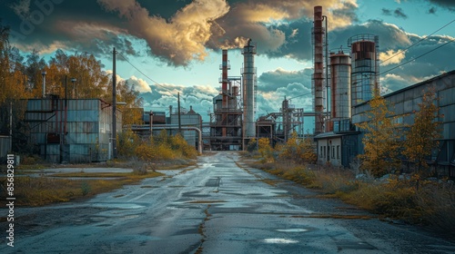 A desolate industrial area with a large oil refinery © Thanaporn