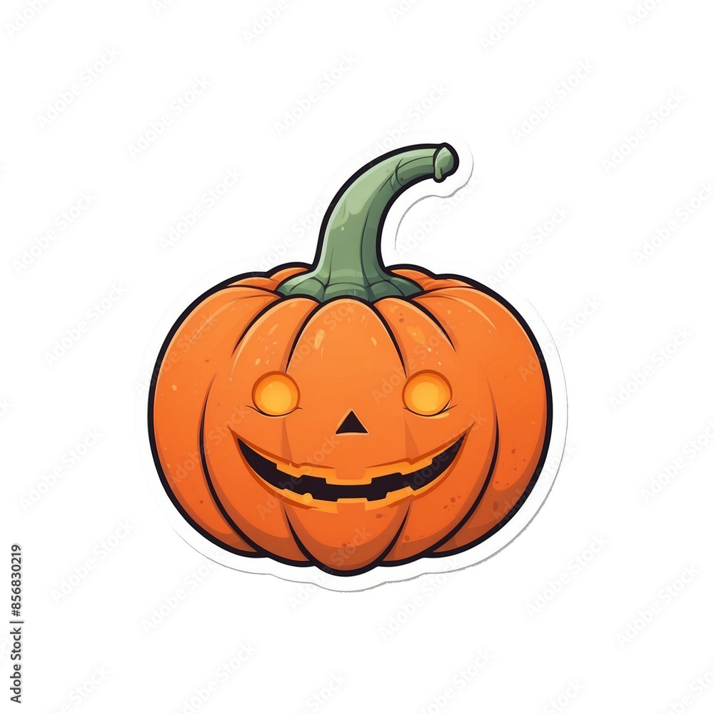 Fototapeta premium Cartoon Halloween Pumpkin With Carved Grinning Face