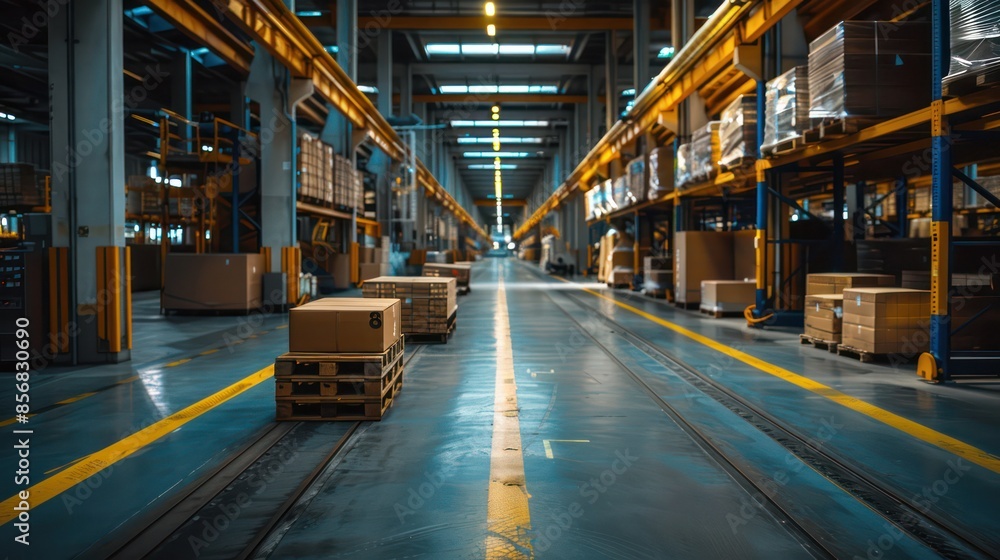 A warehouse with a lot of boxes and pallets A warehouse with a lot of boxes and pallets