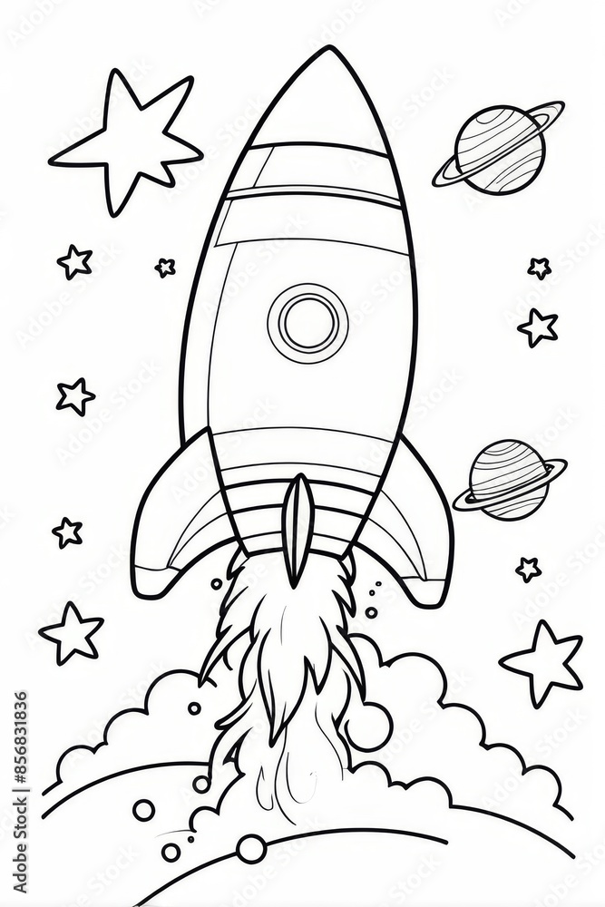Rocket ship blasting off into space Kids/adults coloring page book art, line art illustration Rocket ship blasting off into space Kids/adults coloring page book art, line art illustration