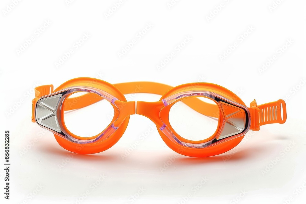 Fototapeta premium Neon orange swim goggles isolated on white background