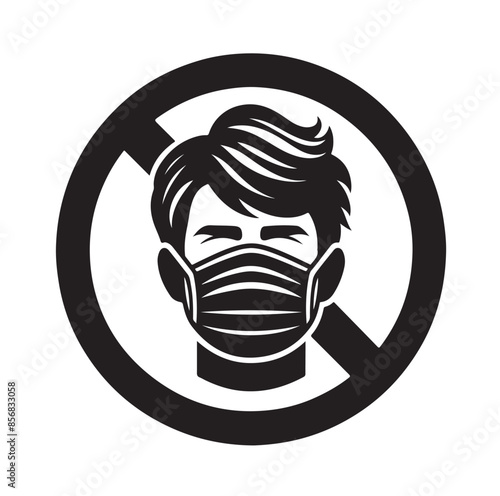 No entry without facemask. Warning sign for notice people, beware and wear face mask before enter area. Man, facemask required, coronavirus icon vector illustration
