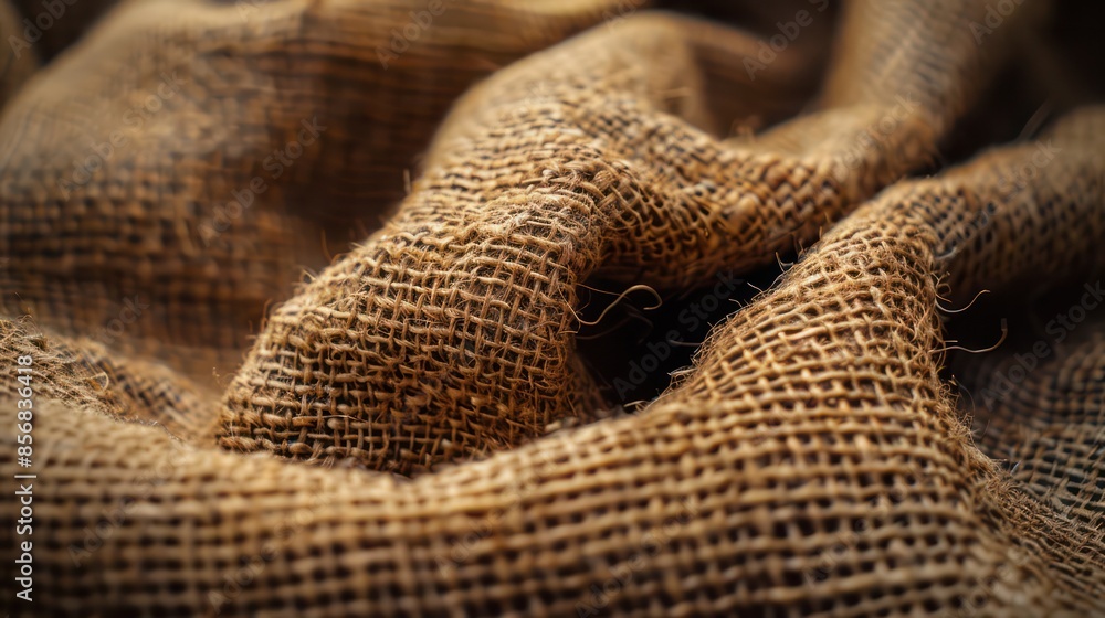 A piece of burlap fabric with a rough texture A piece of burlap fabric with a rough texture