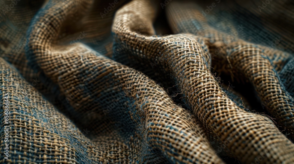 A piece of fabric with a blue and brown pattern A piece of fabric with a blue and brown pattern