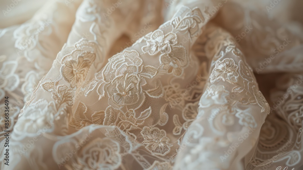 A white lace fabric with flowers on it A white lace fabric with flowers on it