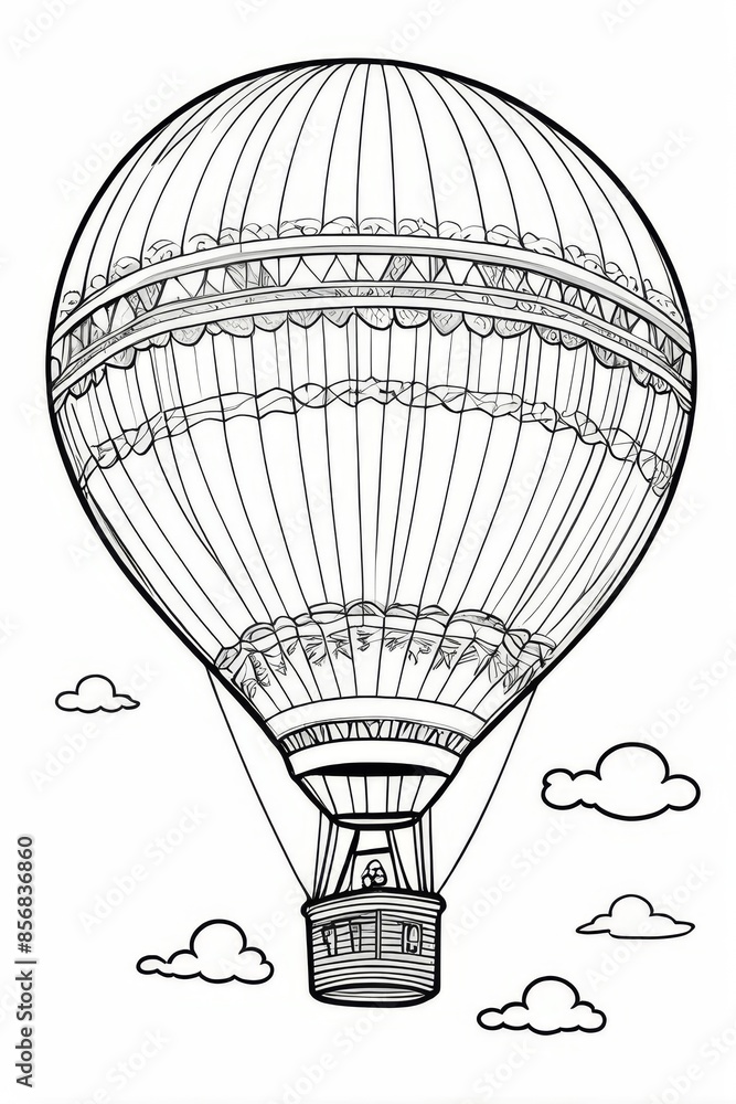 Obraz premium Hot air balloon in air Kids/ adults coloring page book art, line art illustration