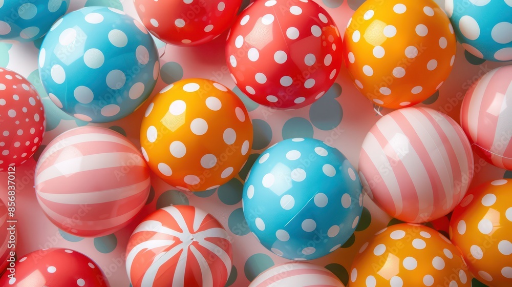 A bunch of colorful balls with polka dots on them A bunch of colorful balls with polka dots on them