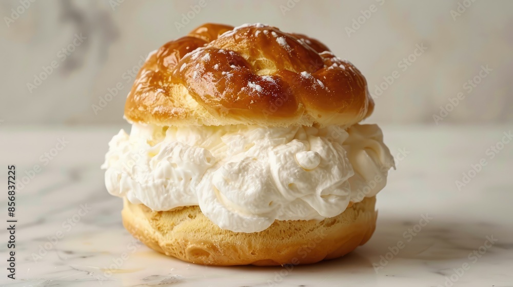 Doughy bun filled with fluffy whipped cream Doughy bun filled with fluffy whipped cream
