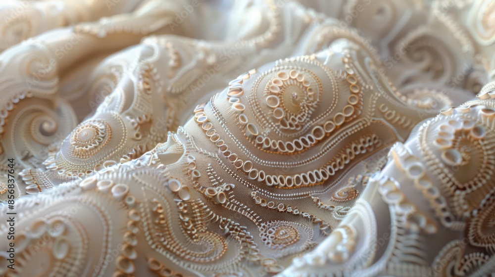 A piece of fabric with a pattern of swirls and circles