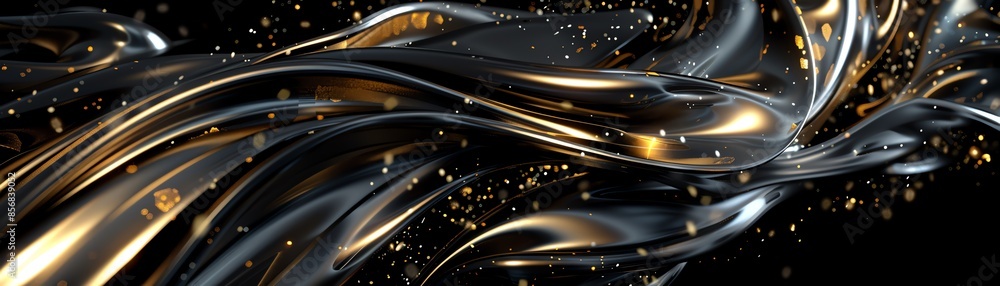 Luxurious abstract black and gold fluid shapes, flowing lines, and sparkles, evoking elegance and sophistication in a modern art style. Luxurious abstract black and gold fluid shapes, flowing lines, and sparkles, evoking elegance and sophistication in a modern art style.
