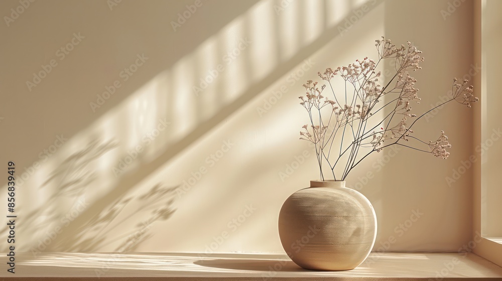 A vase with flowers sits on a table in a room with a white wall A vase with flowers sits on a table in a room with a white wall