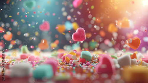 Wallpaper Mural heart wallpaper, Wallpaper with cute heart-shaped jellies, sparkling particles in various colors Torontodigital.ca