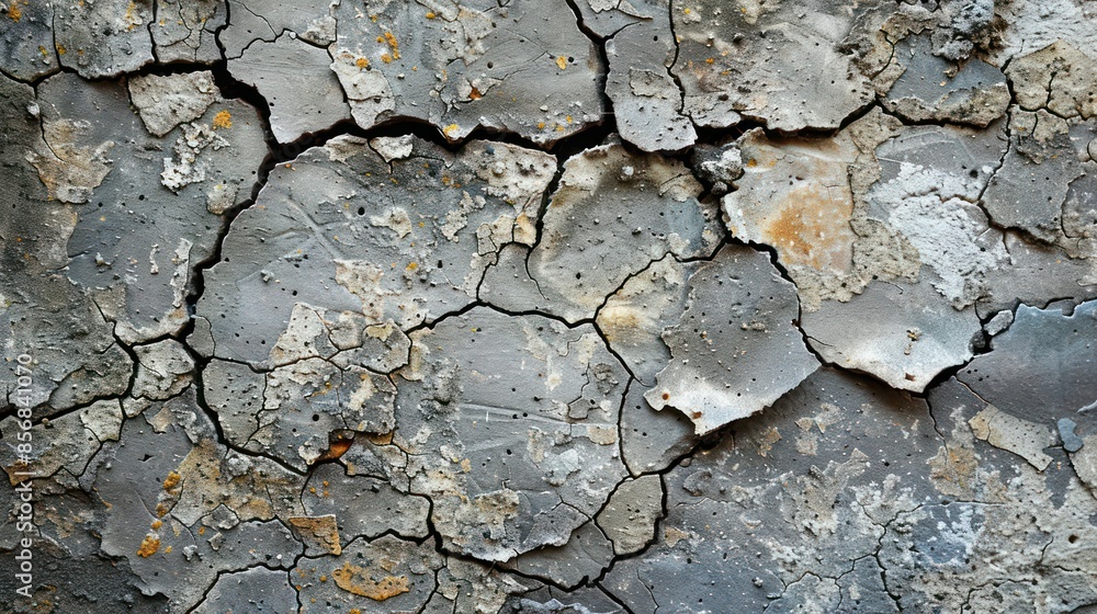 A cracked and broken wall with a rough texture A cracked and broken wall with a rough texture