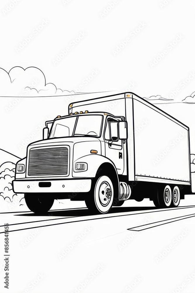 Box truck Kids/ adults coloring page book art, line art illustration Box truck Kids/ adults coloring page book art, line art illustration