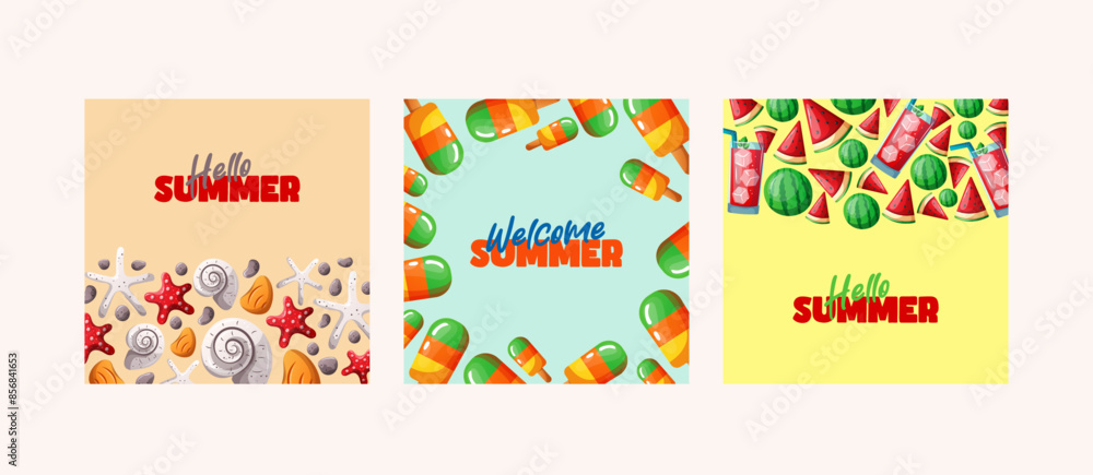 summer doodle card design set summer doodle card design set