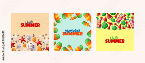 Wallpaper Mural summer doodle card design set Torontodigital.ca