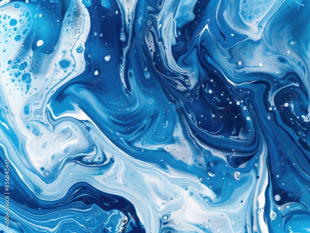 A detailed view of a blue and white abstract fluid painting with textured brushstrokes A detailed view of a blue and white abstract fluid painting with textured brushstrokes