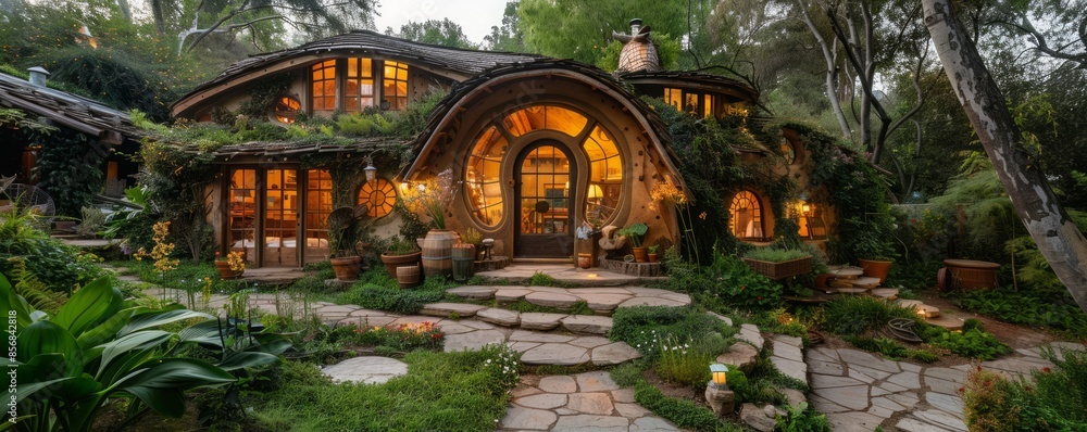 Fototapeta premium Cottage with a whimsical, fairy-tale design.
