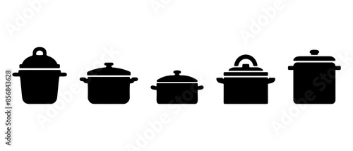 Kitchen utensils pots silhouette black filled vector Illustration icon