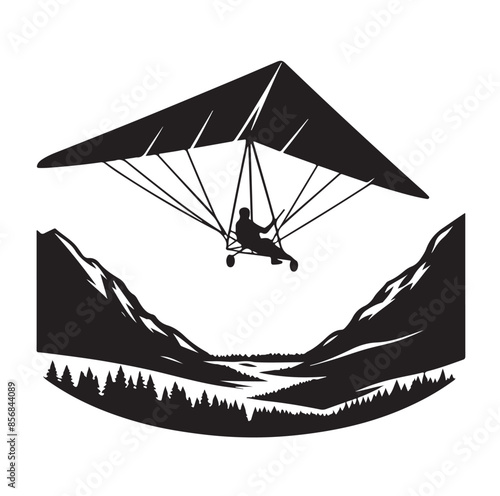 Hang glider silhouette. Vector illustration. Isolated white background.